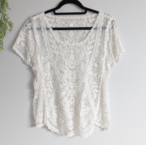 Xhilaration Tops - (xhilaration) Cream Boho Lace Top L/XL